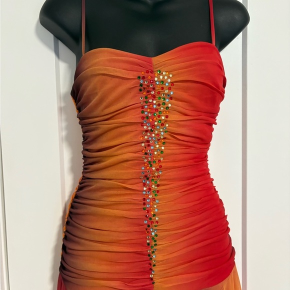 Y2k Elegant Sunset Ombre Midi Prom Dress With Sweetheart Neckline Size Medium - Picture 5 of 16